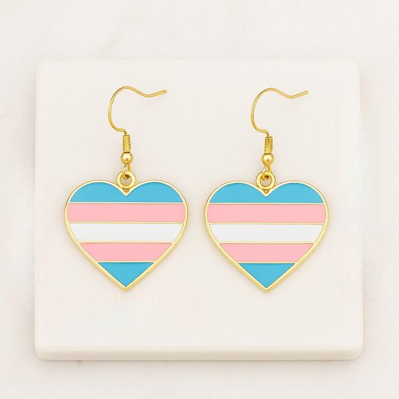 NEW Transgender Pride Flag Rainbow Dangle Earrings Inclusive LGBTQIA Trans Queer - Picture 1 of 3